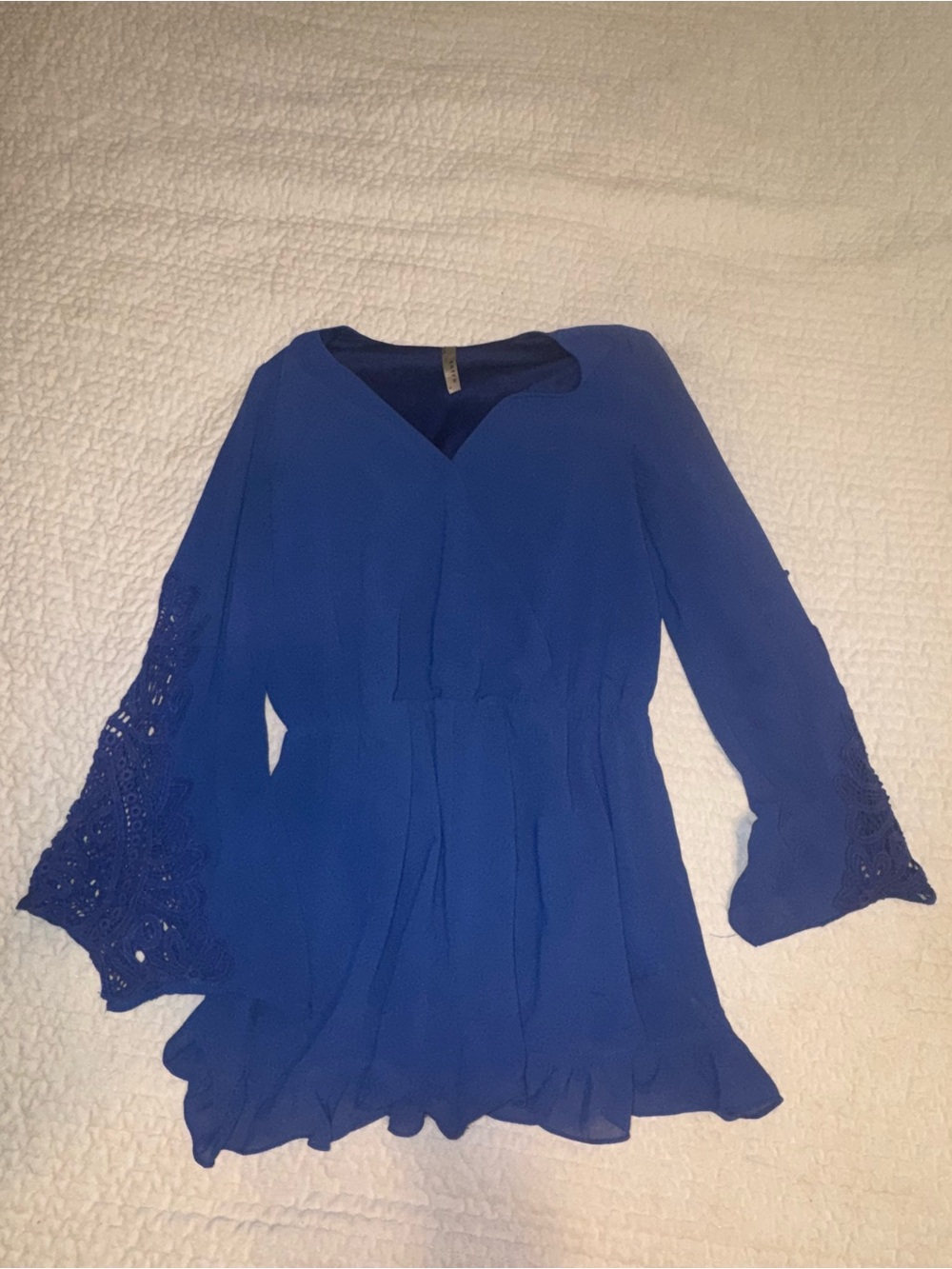 entro Royal Blue Crochet-Trim V-Neck Top